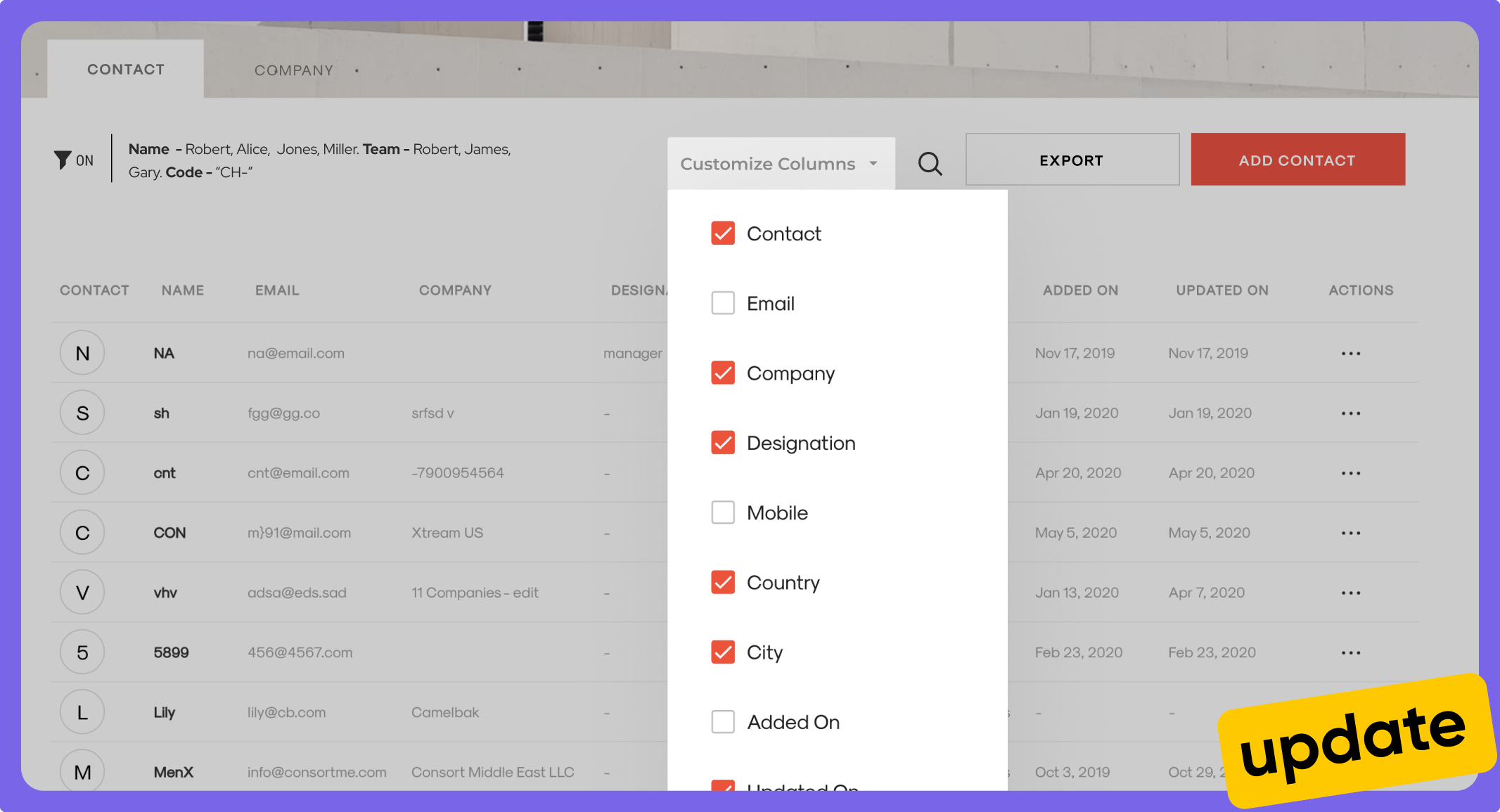 Customize and manage your Address Book columns
