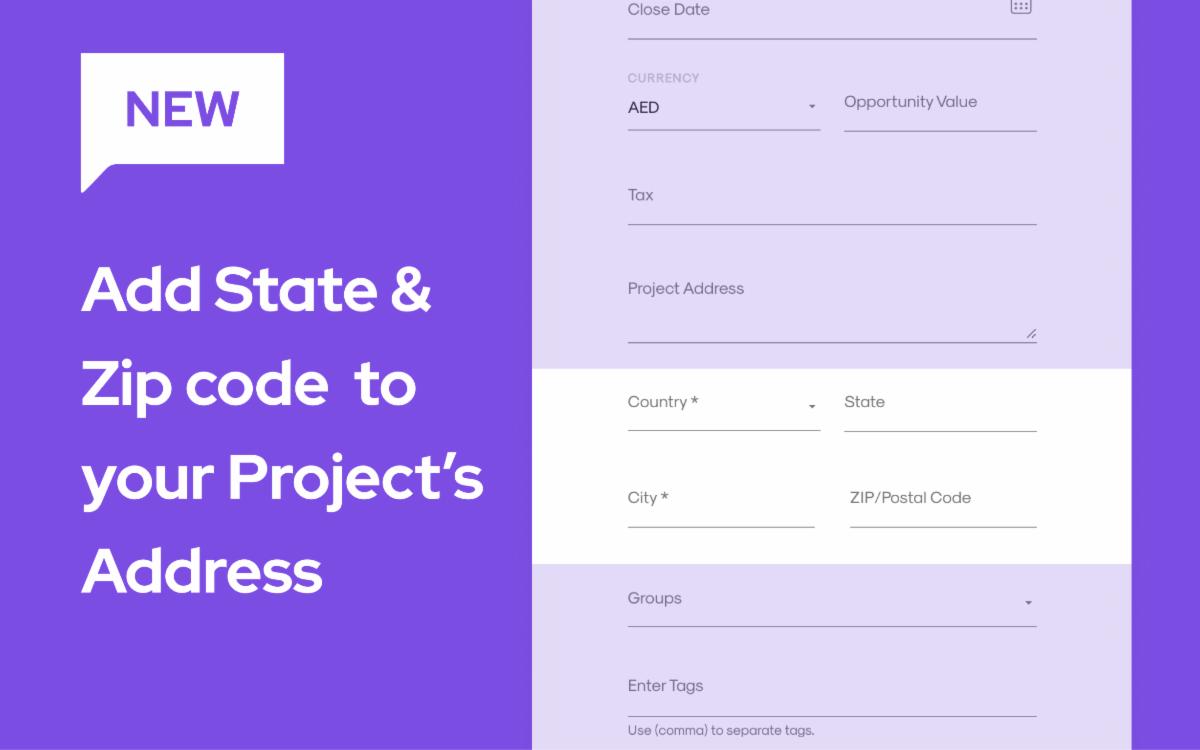 Add State and Zip code to your project’s address